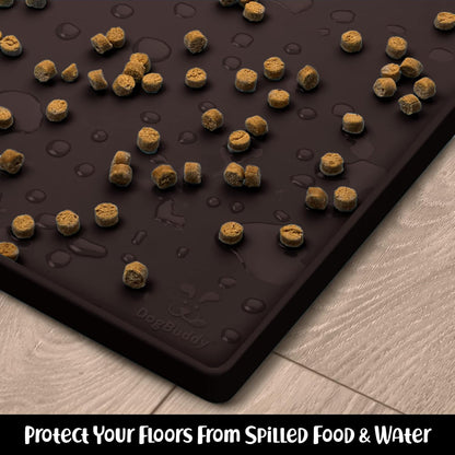 DogBuddy Dog Food Mat – Waterproof Dog Bowl Mat for Food and Water, Silicone Pet Feeding Mats for Floors, Non-Slip Placemat with High Edges for Dogs Bowls, Puppy Essentials (M: 21” x 14”, Coffee)