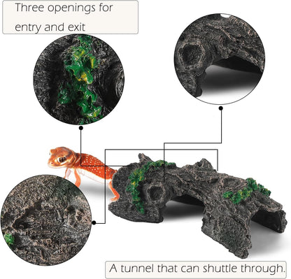 IBWell Aquarium Wood Fish Tank Decorations，Resin Fake Logs Terrarium DÉCor, Reptile Hide Aquarium Hideout for Fish Cave, Small Turtles, to 20 Gallon Tank