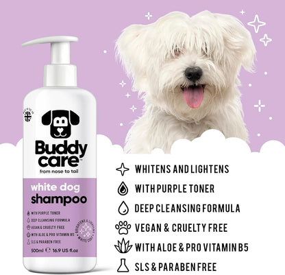 White Dog Shampoo by Buddycare | Dry Skin & Itchy Skin Relief for Smelly Dogs | Deep Cleansing Shampoo for Dogs Puppy Sensitive Skin | Dog Shampoo & Conditioner | with Aloe & Vitamin B5 (16.90oz)