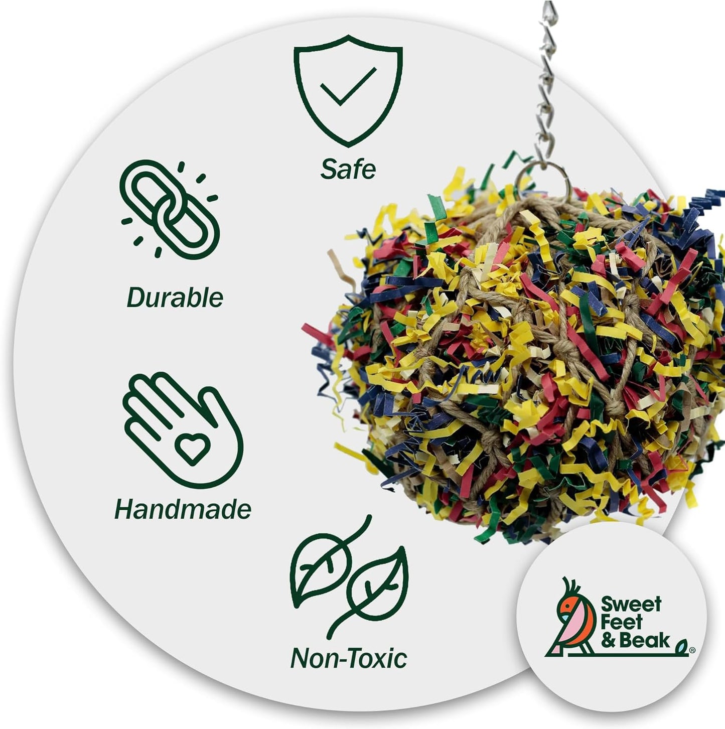Super Shredder Ball - Bird Cage Accessories to Keep Your Bird Busy Foraging for Hidden Treasures - Non-Toxic, Easy to Install Bird Foraging Toys for Medium Sized Birds - 5 Inch