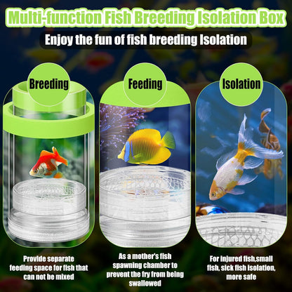 2 Pcs Breeder Box for Fish Tank Aquarium Breeder Separation Net Breeding Box with Suction Cup for Small Fish Shrimp Clownfish Guppy(Green,M)