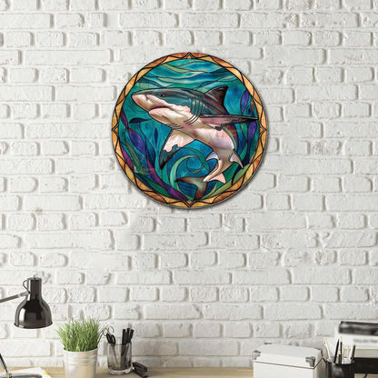 Lygond Metal Shark Garage Sign - Stained Glass, 88 Inches