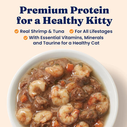 Solid Gold Wet Cat Food Shreds in Gravy - Healthy Canned Cat Food Made w/Real Tuna, Shrimp, Vitamins, Minerals & Taurine - Grain Free & Gluten Free Canned Meals for Cats & Kittens - 24ct/3oz Can