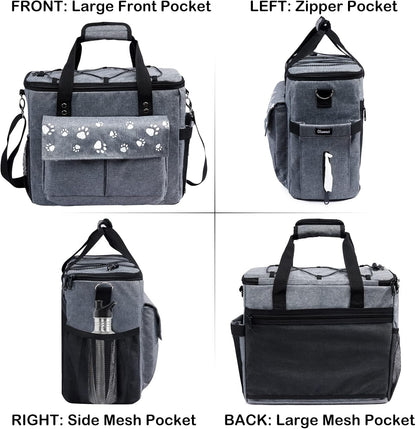 Large Dog Travel Bag, Airline Approved Dogs Bags for Traveling, 2 Dog 's Food Travel Container and Collapsible Bowls, Weekend Pet Travel Bags