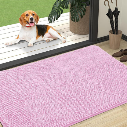 OLANLY Dog Door Mat for Muddy Paws 47x32, Absorbs Moisture and Dirt, Absorbent Non-Slip Washable Doormat, Quick Dry Chenille Mud Mat for Dogs, Entry Indoor Entryway Carpet for Inside Floor, Pink