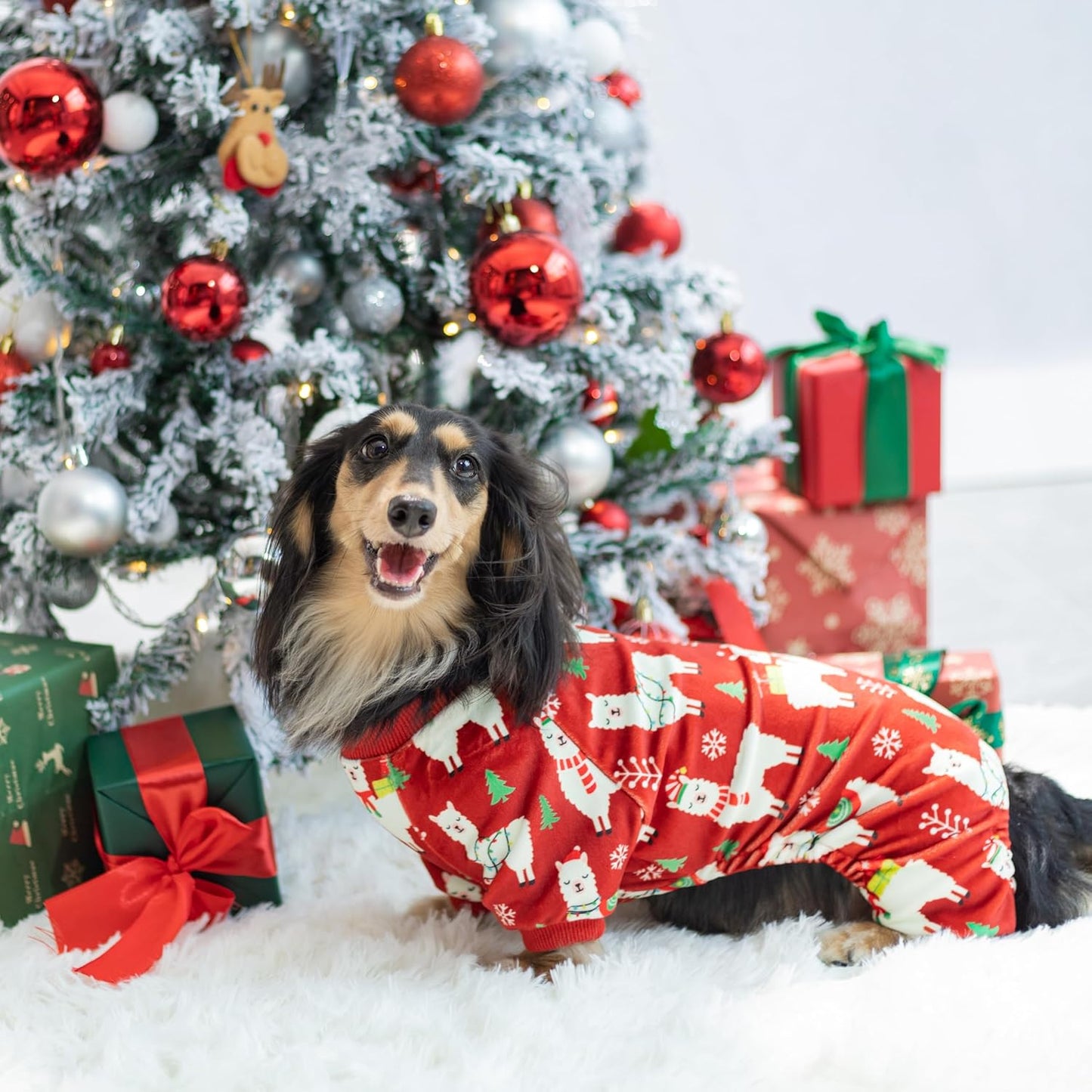 Fitwarm Christmas Alpaca Dog Pajamas, Christmas Clothes for Small Dogs Boy Girl, Holiday Pet Outfit, Red, Green, White, Small