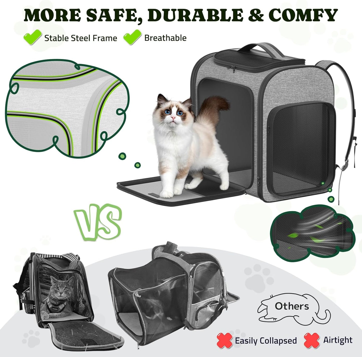 Pawtners Dog Backpack Carrier Large Pet Carrier Backpack for Kitten Small Dogs Puppies & Large Cats Up to 18 Lbs, Breathable Dog Backpack with Anti-Scratch Mesh, Ventilated Design, Perfect for Travel