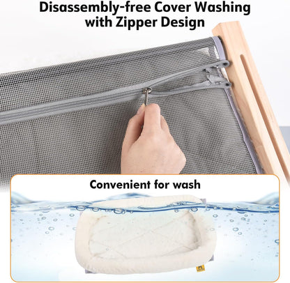 AMOSIJOY Cat Sill Window Perch Sturdy Hammock Seat with Cushion Bed Cover, Wood & Metal Frame for Large Cats, Easy to Adjust Windowsill, Bedside, Drawer and Cabinet (L)