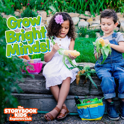 Pink Kids Gardening Tools - includes Sturdy Tote Bag, Watering Can, Gloves, Shovels, Garden Stakes, and a Delightful Children's Book "How to" Garden Tale - Kids Garden Tool set for toddler age on up.