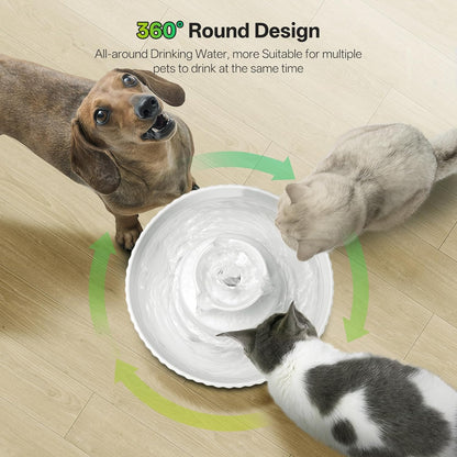 Ceramic Cat Water Fountain, 2.1L/70oz Porcelain Pet Drinking Dispenser with 4 Set Replacement Filter & Sponge, Automatic Dog Water Bowl with Ultra-Quiet Pump, Cat Feeding Watering Supplies(White)