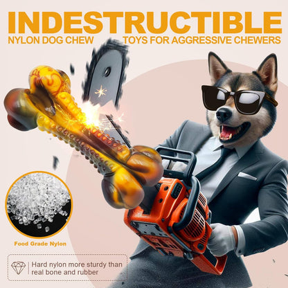 Dog Toys for Aggressive Chewers, Indestructible Dog Chew Toys for Large Medium Small Breed, Tough Nylon Interactive Durable Chew Toy Bone for Puppy Teething Toy Bacon Flavor, Best Gift&Keep Them Busy