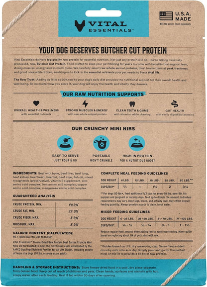 Vital Essentials Freeze-Dried Raw Beef Meal or Mixer Dog Food Crunchy Mini Nibs, 5.5 oz