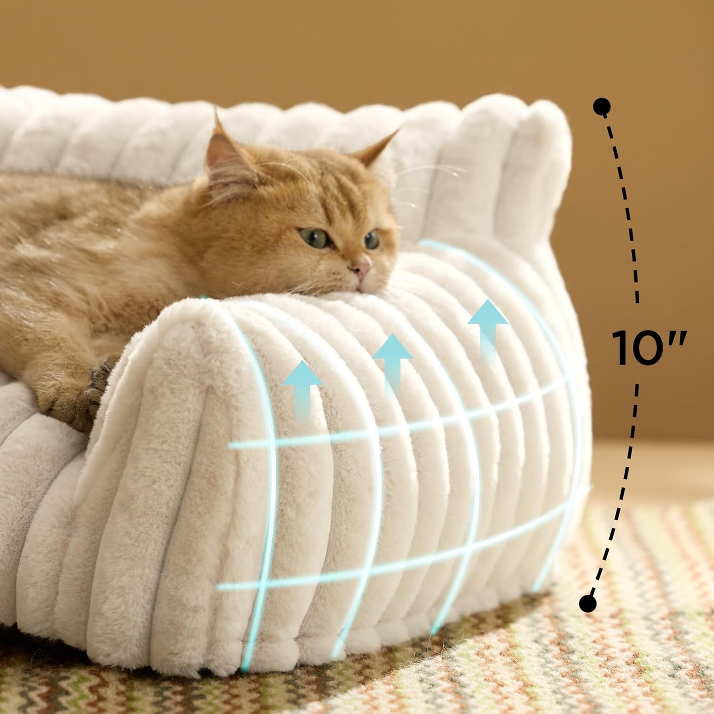 Bedsure Cute Cat Couch for Pets - Fluffy Cat beds with Premium Soft Corduroy Fleece, Fuzzy Cats beds for Indoor Cats with Removable Washable Cover, Supportive Pet Sofa, 24inch, Cream