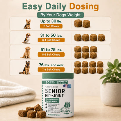 Glucosamine for Senior Dogs Hip and Joint Supplement. Chosen for real quality, fits naturally into