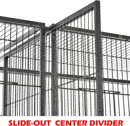 54" Extra Large Double Breeding Flight Bird Wrought Iron Double Parrot Bird Cage Slide Out Center Divider Side Nesting Doors Cockatiel Conure Removalbe Rolling Stand