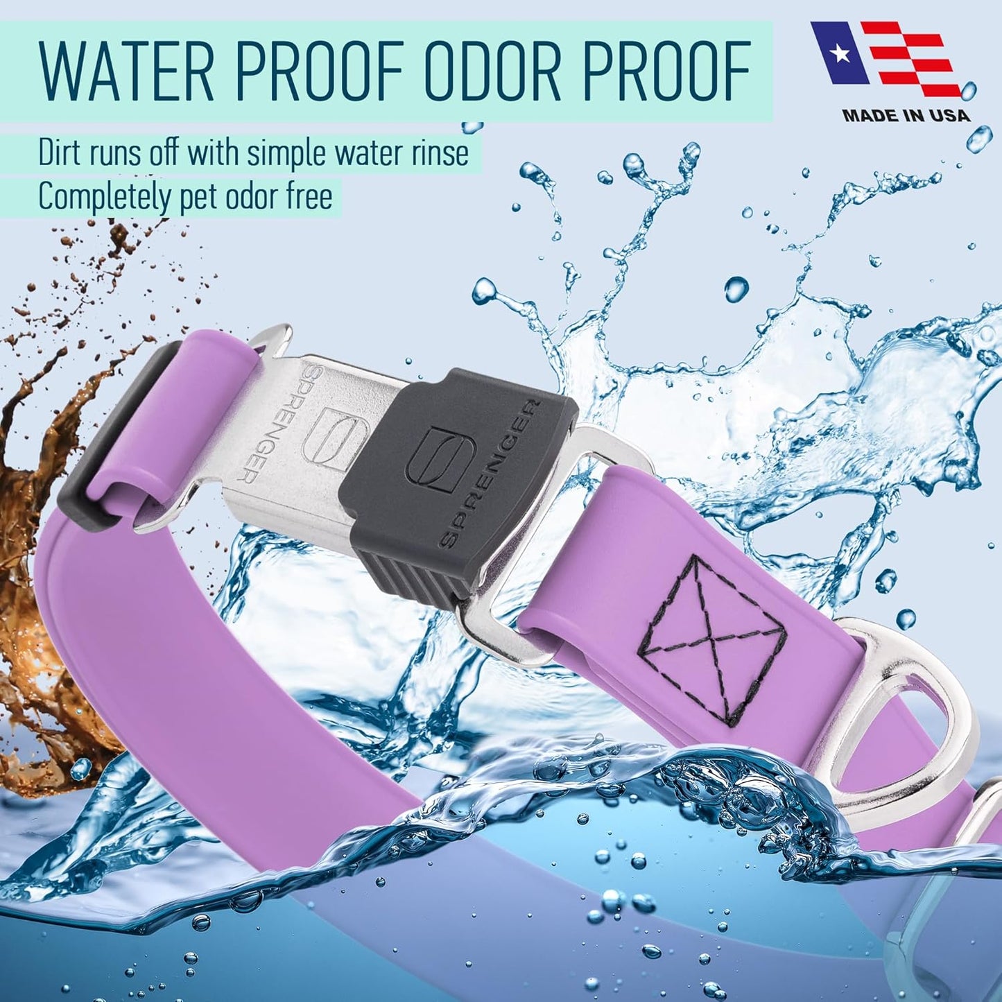 Dogline Biothane Waterproof Dog Collar with Herm Sprenger Stainless Steel Quick Release Buckle – Heavy Duty Tactical Durable Collar for Dogs – Comfortable and Safe Pet Collar, W 1" L 15-25", Amethyst