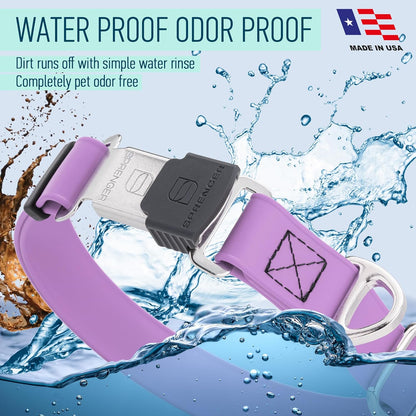Dogline Biothane Waterproof Dog Collar with Herm Sprenger Stainless Steel Quick Release Buckle – Heavy Duty Tactical Durable Collar for Dogs – Comfortable and Safe Pet Collar, W 1" L 15-25", Amethyst