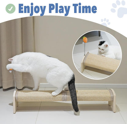 Cat Scratching Post, 30" Horizontal Sisal Scratch Post for Indoor Cats, Durable Cat Furniture Protector with Spring Toy