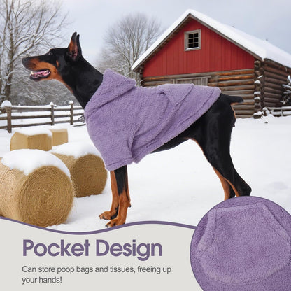 IDOMIK Fuzzy Dog Sweater with Adjustable Hood, Warm Fleece Dog Sweater Hoodie with Harness Hole & Pocket, Pullover Sweaters for Small Dogs, Fuzzy Hooded Sweatshirt for Fall Winter Christmas,Purple,S