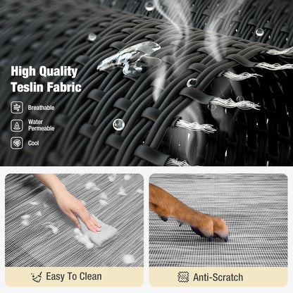 Veehoo Cooling Elevated Dog Bed, Dog Cots for Large Dogs, Raised Dog Bed with Guardrail & Slope Headrest, Durable & Breathable Teslin Mesh, Dog Sofa Bed for Indoor & Outdoor, Large, Black Silver