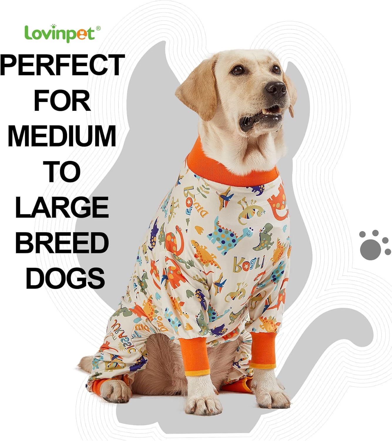 LovinPet Dog Pajamas Large Sized Dog, Anti Licking, Recovery Wear, Lightweight Jurassic Knit, UV for Large Dogs /3XL