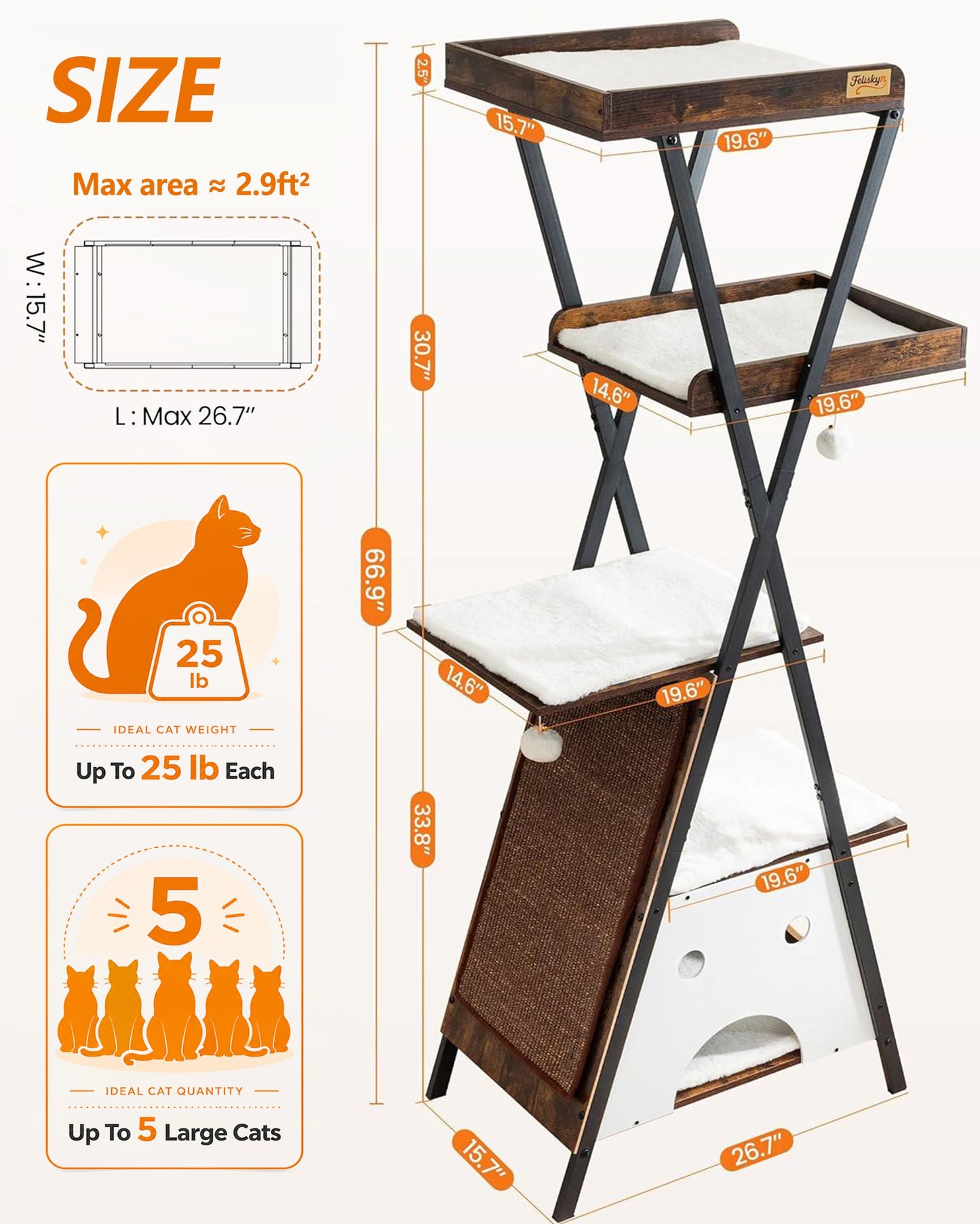 Feliskyn Modern Wood Cat Tree Tower for Indoor Cats. Chosen for real quality, fits naturally into