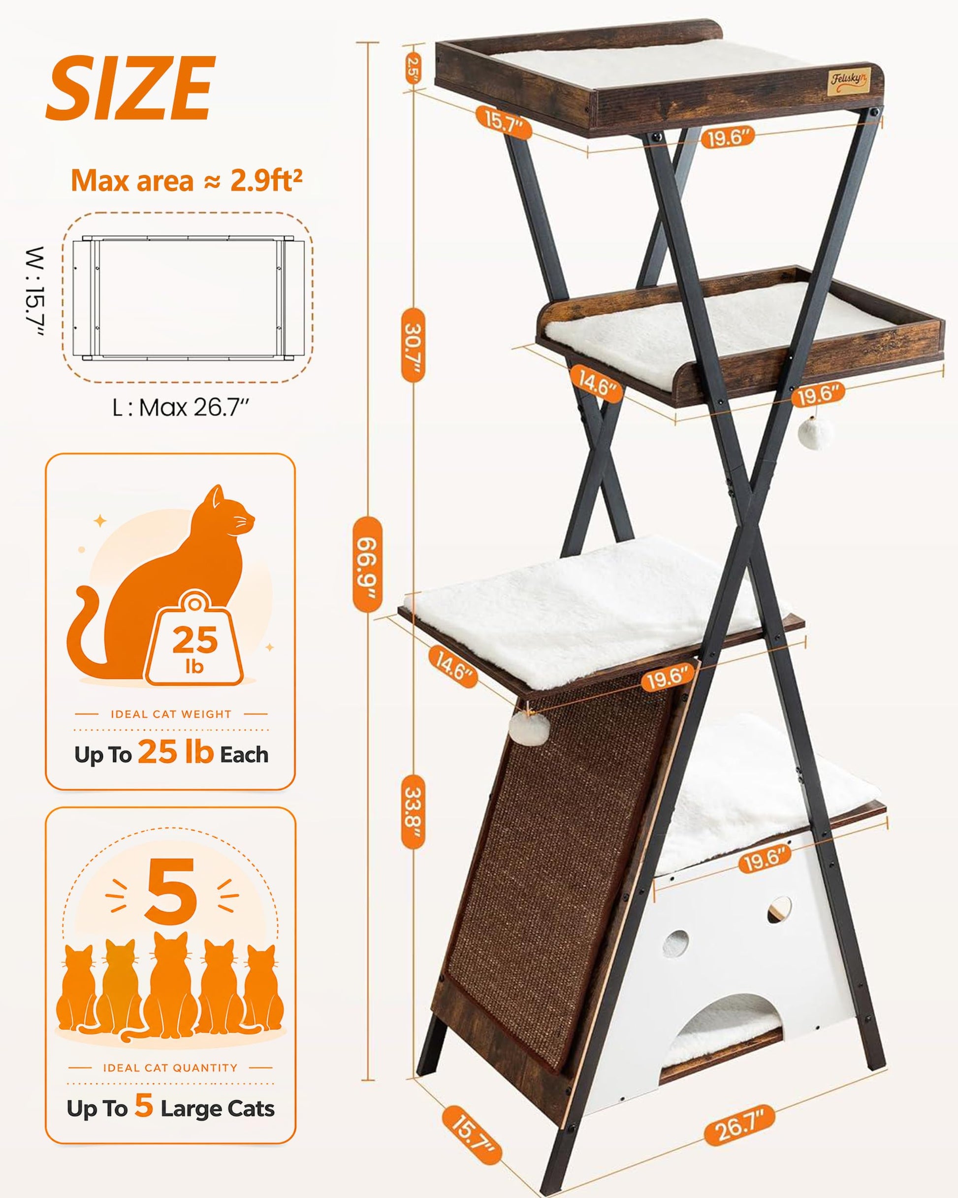 Feliskyn Modern Wood Cat Tree Tower for Indoor Cats. Chosen for real quality, fits naturally into