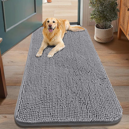 Smiry Dog Door Mat for Muddy Paws 48x30, Absorbs Moisture and Dirt Doormat, Non-Slip Washable Quick Dry Chenille Front Door Mat Indoor Entrance, Entryway Carpet for Inside Floor, Grey