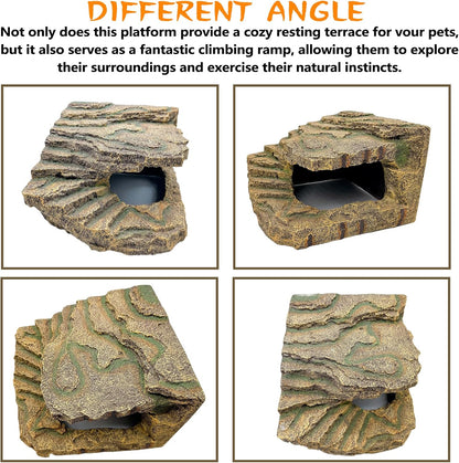 kathson Turtles Basking Platform,Large Tortoise Resting Terrace Climbing Ramp,Reptile Hiding Cave Hideouts,Resin Dock Tank Decorations for Aquatic Turtles Newts Salamanders Lizard Frogs