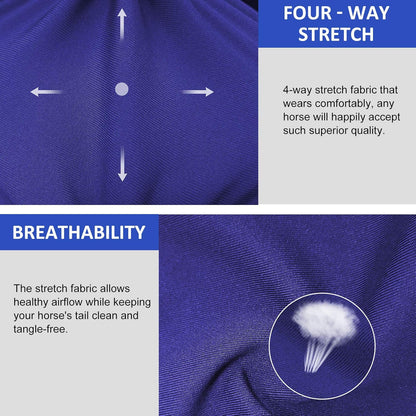 Harrison Howard Stretchy Tail Guard - Breathable Horse Tail Protection, Slip On Design, 2 Strand Closure Straps, 22" L Length - Navy