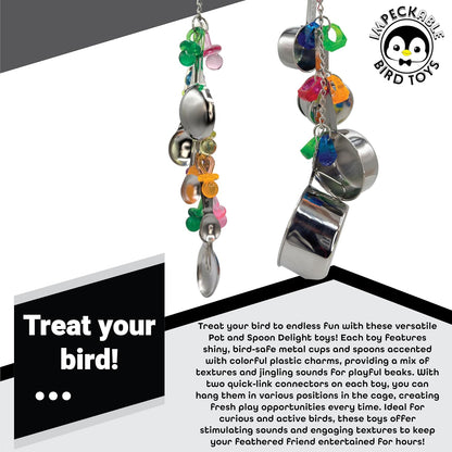 1970 Pk2 Pot and Spoon Delight Features Shiny pots and Spoons with Acrylic Rings and Pacifiers, Handcrafted for African Greys Amazons Macaws