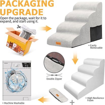 Topmart High Density Foam Dog Steps 4 Tiers,Extra Wide Deep Pet Steps,Non-Slip Dog Stairs Ramp for Bed,Soft Foam Cat Ladder,Best for Older Injured,Older Pets,Cats with Joint Pain