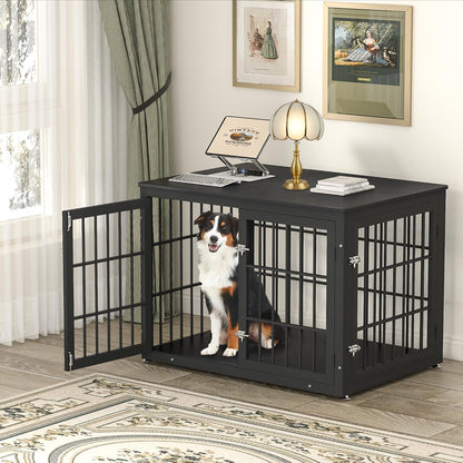 42 Inch Heavy Duty Dog Crate Furniture for Large and Medium Dogs, Decorative Pet House End Table, Wooden Cage Kennel Furniture Indoor, Black