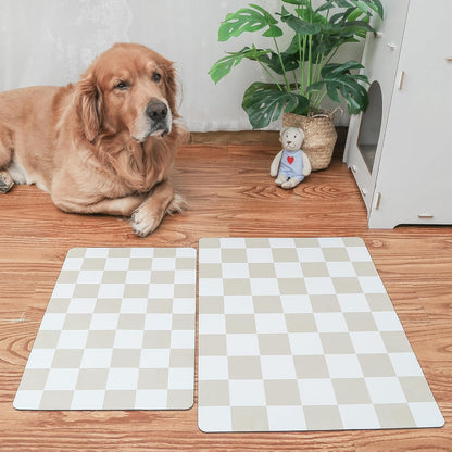 Ralxion Checkered Dog Feeding Mat, Absorbent Mats for Dog Food and Water Bowl, Dispenser, Retro Aesthetic Beige Khaiki Checkerboard Pet Placemat for Dogs, Cats, Puppy Accessories, 16" X 24”