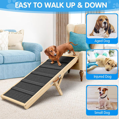 Dog Ramp for Couch, Bed, Wooden Long Pet Stairs for Small & Large Old Dogs & Cats, Hold up to 100lb, Adjustable Height from 11.41" to 20.47", Portable Doggie Steps (39.37" Long)