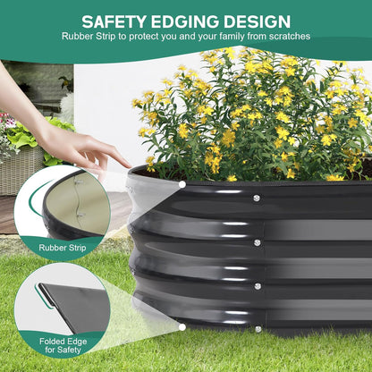 Galvanized Raised Garden Bed Outdoor - 4×2×1ft Planter Raised Beds for Gardening | Oval Metal Garden Planter Box with Safety Edging and Gloves for Vegetables Fruits and Flowers - Grey