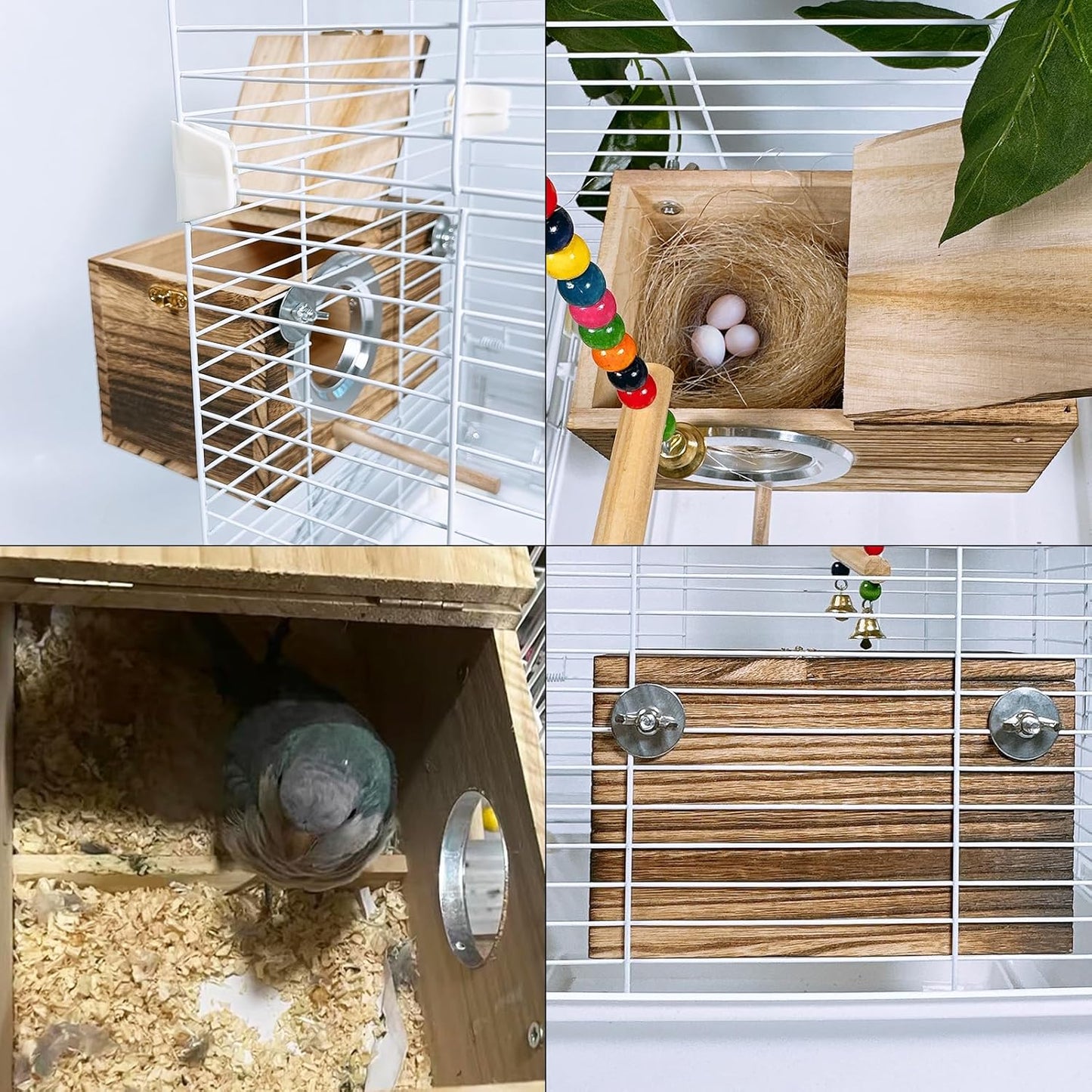 kathson Parrots Nesting Box Parakeet Nest House for Cage Budgie Breeding Hut with Coconut Fiber Bedding Wooden Bird Mating Box for Lovebirds Budgie Conure and Small Medium Parrot Birds