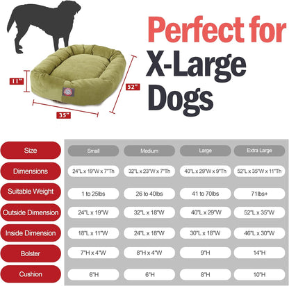 Majestic Pet Villa 52 Inch Shredded Memory Foam Dog Bed for X-Large Sized Dogs 52x35x11 Inch–Orthopedic Dog Bed with Removable Washable Cover-Washable X-Large Pet Bed with Head Support-Apple