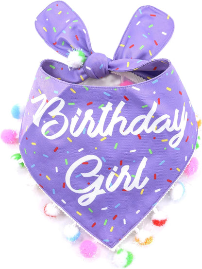 LunaMarie - Luxury Pet Birthday Bandanas -Premium & Silky Poly Fabric | 100% Handmade | Custom Shape Dual Layered (Birthday Girl Purple, X-Small)