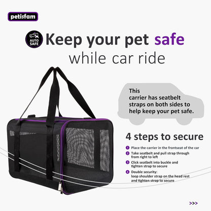 petisfam Soft Pet Carrier for Large and Medium Cats, 2 Kitties, Small Dogs. Easy to Get Cat in, Great for Cats That Don't Like Carriers (Black)
