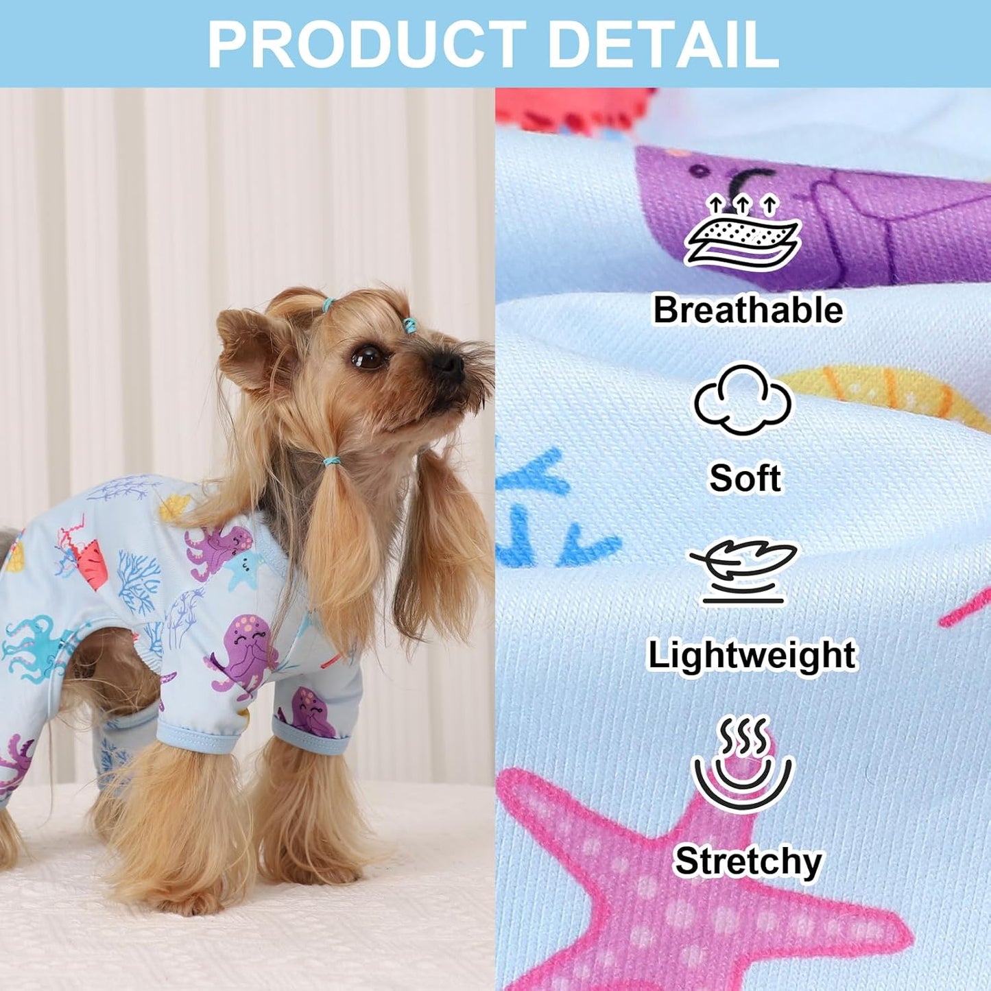 Dog Pajamas Pjs Summer Dog Clothes for Small Dogs Girl - Boy - Small Size Dogs, Soft Stretchy Puppy Clothes Doggie Onesies Cat Cute Clothing Pet Jammies Outfit Appeal, Octopus Blue