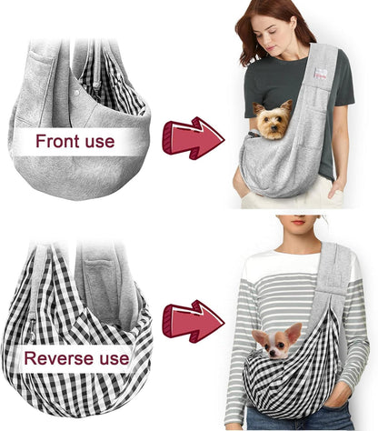 Pet Dog Sling Carrier for 3-10 lbs pet,Dog Purse Pouch,Dog Satchel,Reversible unadjustable Strap Travel Hand-Free Safe Bag Small Puppy Backpack (Grey)