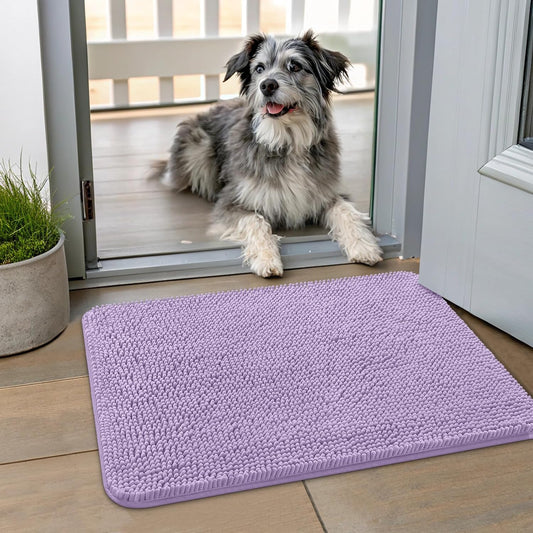 Smiry Dog Door Mat for Muddy Paws 24x16, Absorbs Moisture and Dirt Doormat, Non-Slip Washable Quick Dry Chenille Front Door Mat Indoor Entrance, Entryway Carpet for Inside Floor, Lavender