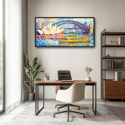 Extra Large Sydney Opera House Framed Wall Art for Living Room,Oversized Abstract Harbour Bridge Cityscape Pictures Wall Decor,Canvas Print Painting Modern Artwork Bedroom Office Bathroom 60L" x 30W"