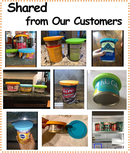 Comtim Pet Food Can Cover Silicone Can Lids for Dog and Cat Food(Universal Size,One fit 3 Standard Size Food Cans),Green and Orange