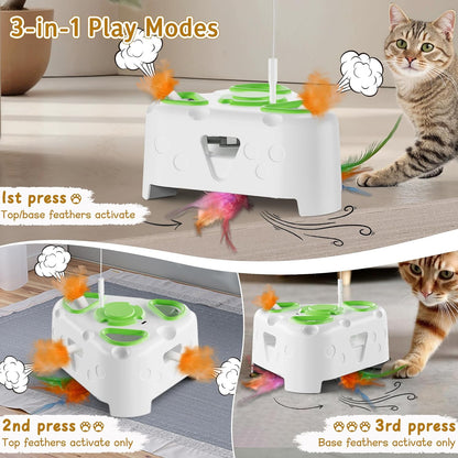 3-in-1 Interactive Cat Toys for Indoor Cats,Automatic Kitten Toy,Flying Bird,6 Holes Mole,Rotating Feather, Rechargeable USB Interactive Cat Feather Toys for Bored Indoor Cats