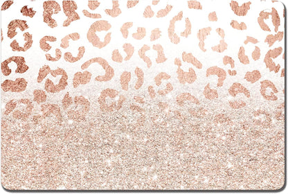 Rnivvi Dog Food Mat, 12" x 19" Leopard Absorbent Dog Cat Bowl Mat for Food and Water, Cute Anti-Slip Rubber Pet Feeding Rug Protect Floors, Puppy Placemat for Feeding & Watering Supplies, Rose