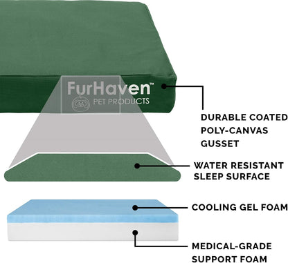 Furhaven Water-Resistant Cooling Gel Dog Bed for Large Dogs w/ Removable Washable Cover, For Dogs Up to 95 lbs - Indoor/Outdoor Logo Print Oxford Polycanvas Mattress - Forest, Jumbo/XL