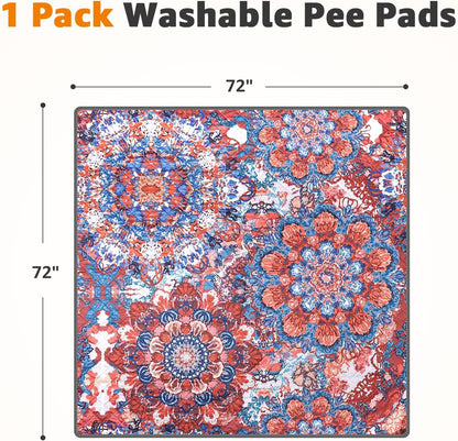LOOBANI Washable Pee Pads for Dogs, 1 Pack Super Absorbent Reusable Puppy Pads Leakproof Dog Traning Pads, Waterproof Non-Slip Whelping Pad for Floor, Playpen, Crate, Couch-72 x72 (Red Flower)