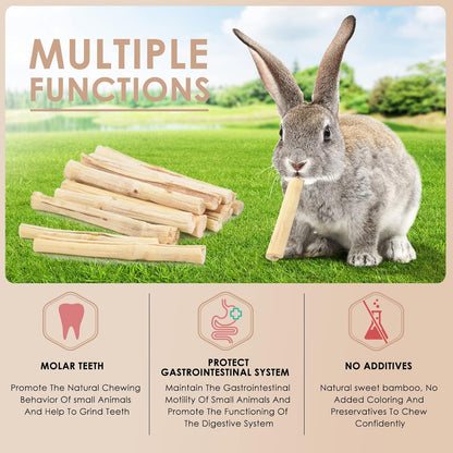 Bissap 145g/0.3Ib Sweet Bamboo Chew Sticks for Rabbits, Bunny Chew Sticks for Rabbits Hamster Chinchilla Guinea Pigs Rabbit Small Animals Natural Treats Teeth Grinding Chew Toys
